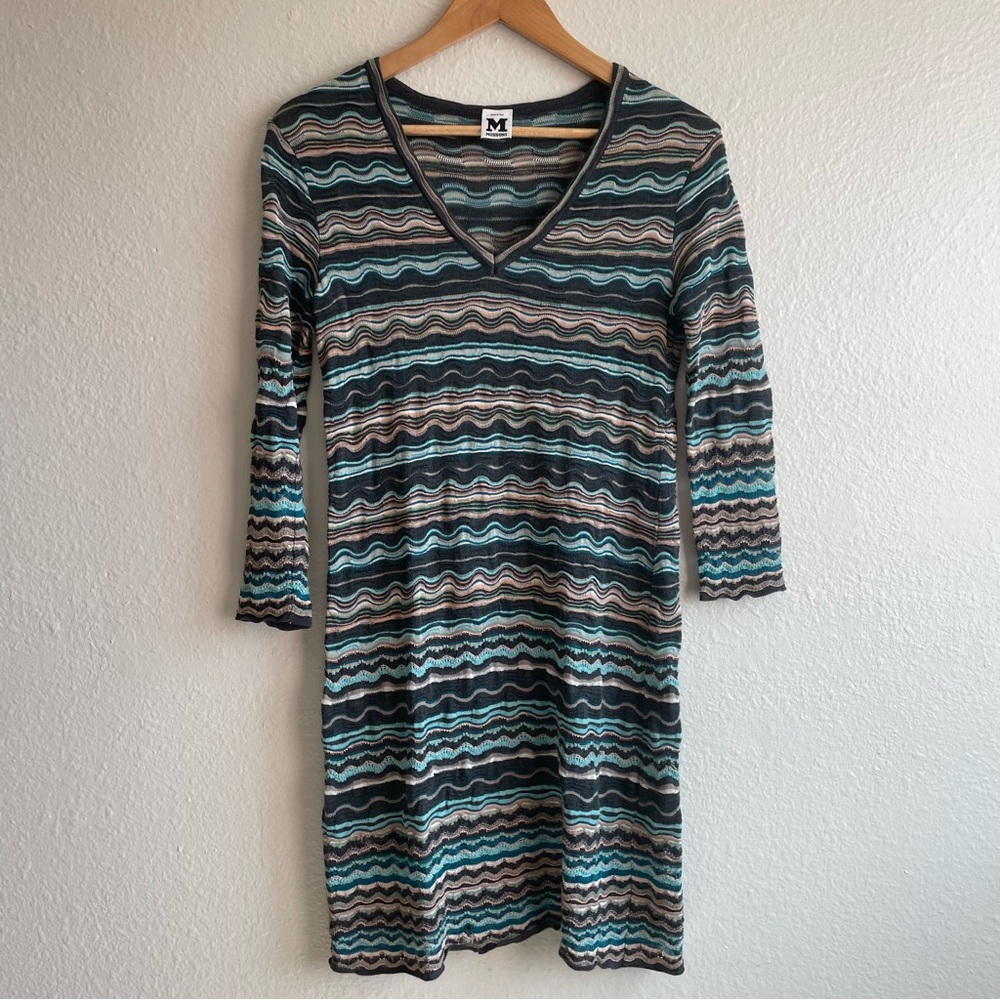 Missoni Wool Knit Wave Pattern Long Sleeve Dress